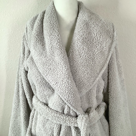 BERKSHIRE Sherpa Fleece Robe Bathrobe Pockets Tie Waist Loungewear Comfy Gray M - Picture 2 of 11